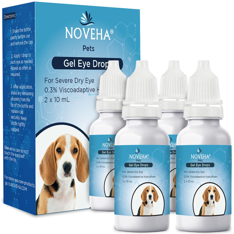 NOVEHA Pet Gel Eye Drops with 0.3% Viscoadaptive Hyaluronan | Eye Solution for Severe Dry Eyes - Long Lasting Hydration, Reduces Nuisance, Swelling & Dryness - Eye Lube for Dog and Cats (2PK - 2x10mL) 2 Pack