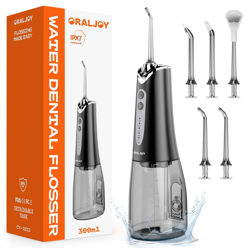 Water Dental Flosser Pick for Teeth - 300ML Portable Cordless Oral Irrigator, Rechargeable Irrigation Cleaner Professional Electric Flossing Machine for Teeth Cleaning Power Flosser Travel (Black) Black