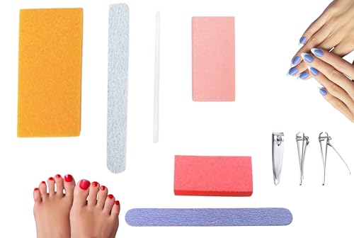 Disposable Nail Care Kit Set, 4-in-1 Pedicure Kit w/Pumice Sponge and 2-in-1 Manicure Kit w/Buffer for Nail Salon or Home Use - Travel Friendly – Colors May Vary (Pack 1 with Nail Clipper) Pack 1 with Nail Clipper