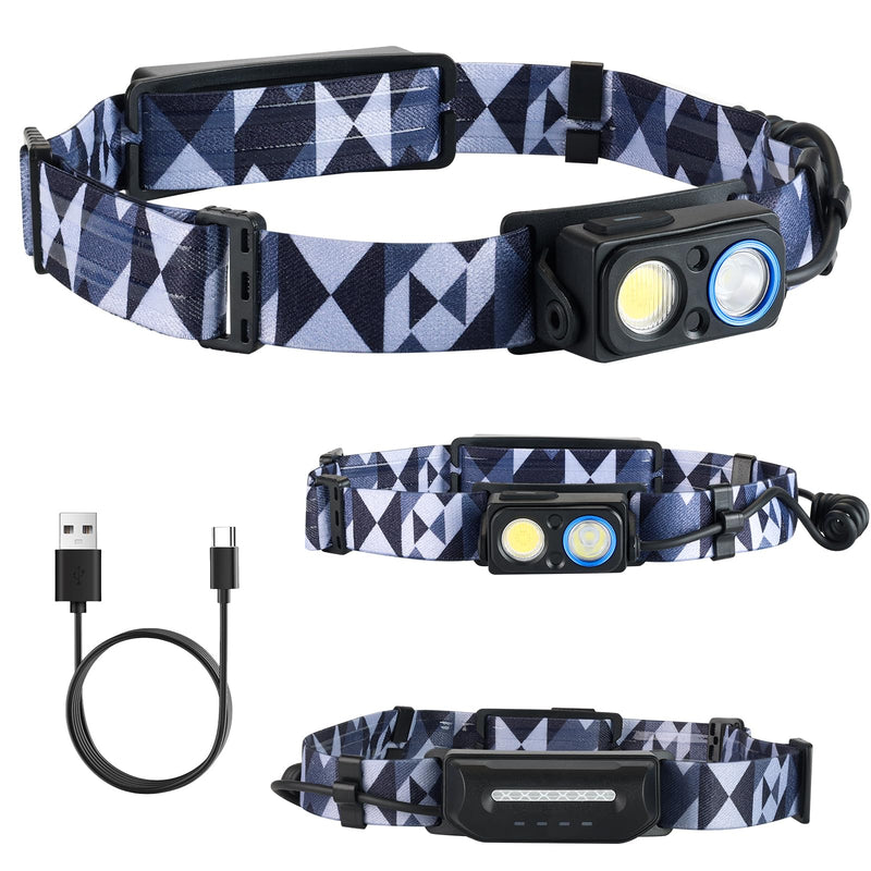LED Rechargeable Headlamp, 1000LM Motion Sensor Headlight– Spotlight & Floodlight, 90° Tilt, Reflective Battery Pack, IPX4 Waterproof, Comfortable Split Design for Camping Hiking Running Fishing