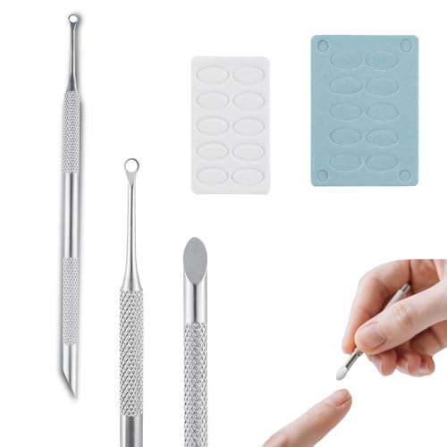 3 Pcs Dual Head Cuticle Pusher 100/180 Grit Sanding Papers, Stainless Steel Nail Prep Kit