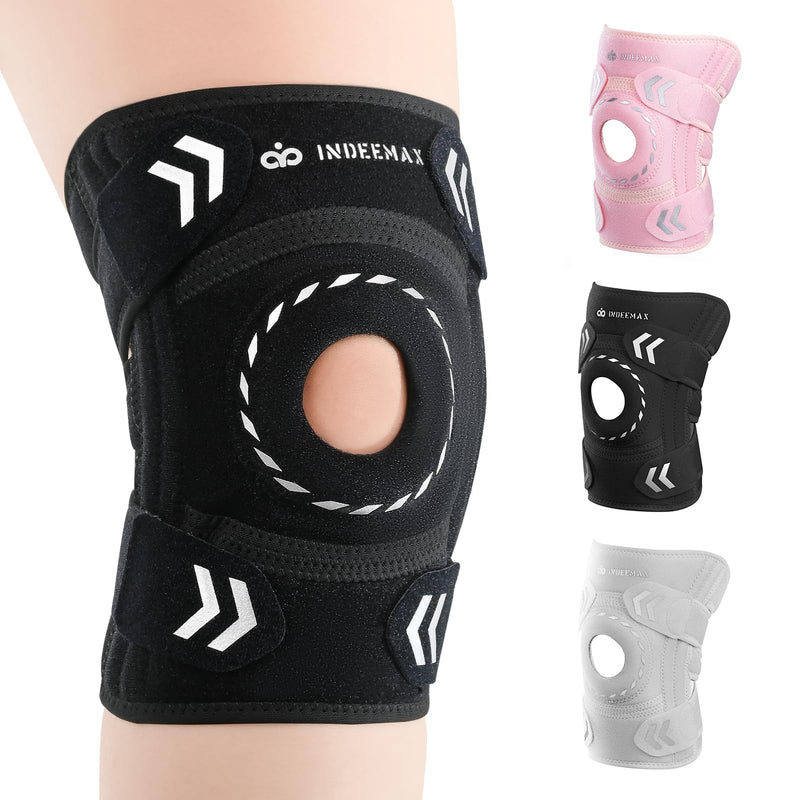 Adjustable Knee Support Brace for Women Men, Adjustable Compression Knee Patellar Pad Tendon Support Sleeve Brace - Arthritis Pain, Injury Recovery, Running, Workout, Neoprene Knee Brace with Stabilizers and Open Patella, Black