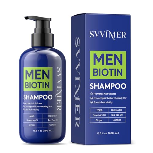 Svvimer Hair Growth Shampoo for Men - Biotin Thickening Shampoo with Rosemary Tea Tree Oil Caffeine for Hair Loss and Thinning - 13.5 Fl Oz (Pack of 1) 13.5 Count (Pack of 1)