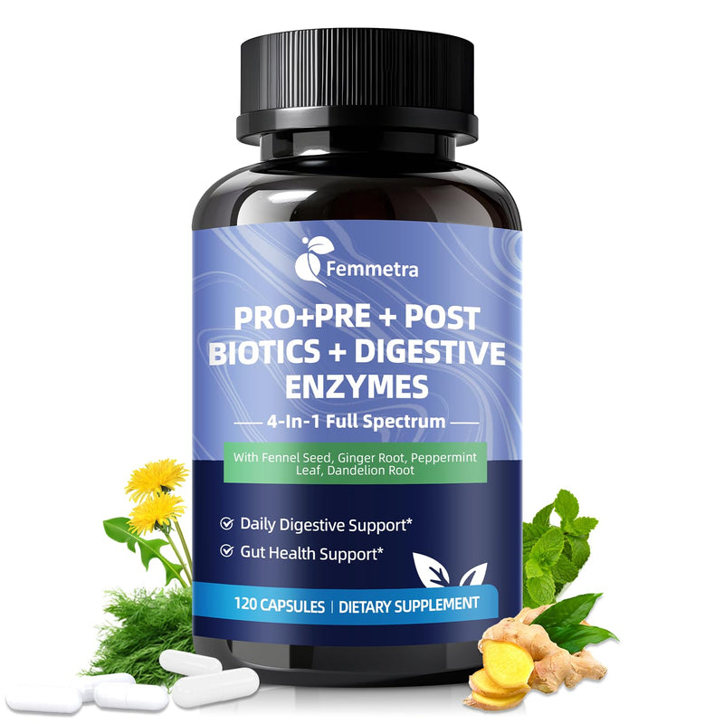Ultra Probiotics for Women Men 5-in-1 Bloat & Gas Support, 200 Billion CFU | 36 Strains Probiotic with Herbals, Digestive Enzymes, Prebiotics, Postbiotics for Gut, Digestive & Immune Support Vegan 120ct 120 Count (Pack of 1)