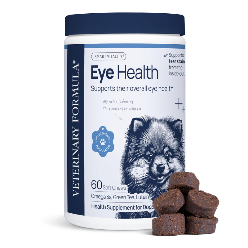 Veterinary Formula Eye Health Supplement for Dogs – Vet-Formulated Tear Stain Chews with Omega 3, Lutein & Cranberry – Smart Vitality Supports Eye Moisture, Stain Reduction & Immunity, 60 Soft Chews 60 ct