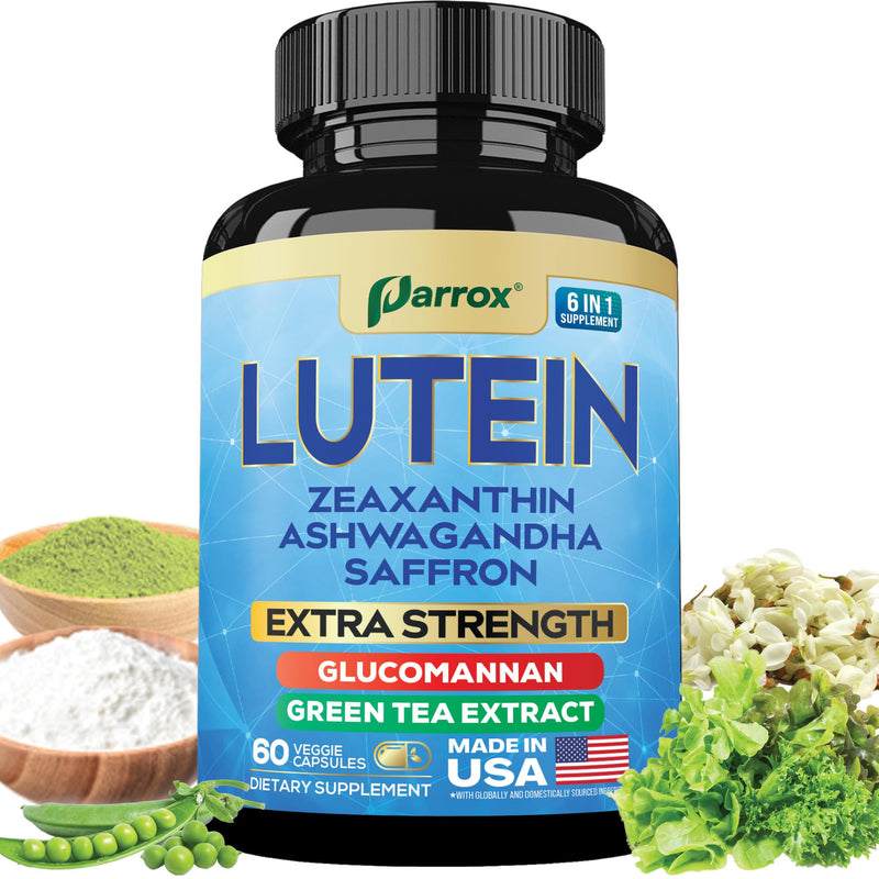 Lutein & Zeaxanthin Eye Vitamins for Adults, Vision Support, 60 Capsules | Vision Health Support with Ashwagandha, Saffron, Green Tea Extract & Glucomannan, Plant-Based Formula 60 Count (Pack of 1)