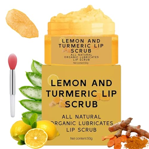 Turmeric Lip Scrub, Lemon Turmeric Lip Exfoliator for Chapped Dry, Lips, Eliminate Lip Lines, Natural Nourish Sugar Lip Scrub with Aloe Vera, Deep Hydration Moisturization Lip Balm for Dark Lips