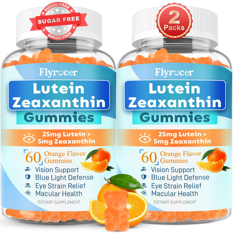 Sugar Free Lutein Gummies 25mg, Lutein and Zeaxanthin Supplements for Eye Health, 13-in-1 Eye Care Formula with Omega-3 Bilberry Saffron-Vision Health, Eye Strain, Dry Eyes,Vegan Orange Flavor 120 Cts 60 Count (Pack of 2)