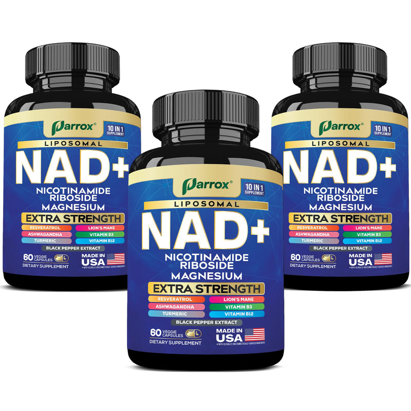 NAD+ Supplement, Liposomal Nicotinamide Riboside, 10-in-1 Strength, 3 Pack | Nicotinamide Riboside, Magnesium, Vitamins B3 & B12, Resveratrol, Turmeric, Ashwagandha & Lion's Mane 60 Count (Pack of 3)