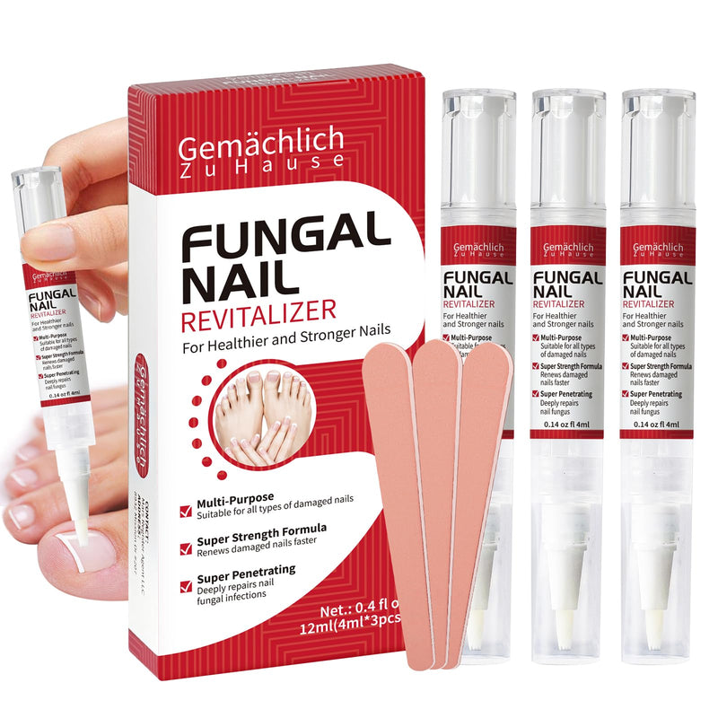 Toenail Fungus Treatment Extra Strength Nail Repair Pen, Repair Damaged Nails Yellow, Discolored, Thick and Ingrown Nails, Fungus Pen for Toenails and Fingernails with Tea Tree Oil, 3 Pens & 3 Files