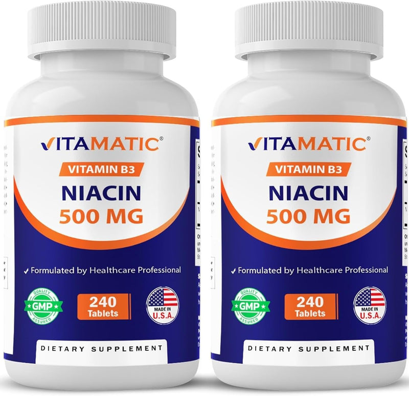 Vitamatic Niacin (Vitamin B3) 500mg, 240 Tablets - Non-GMO & Gluten Free- 480 Tablets (Pack of 2)