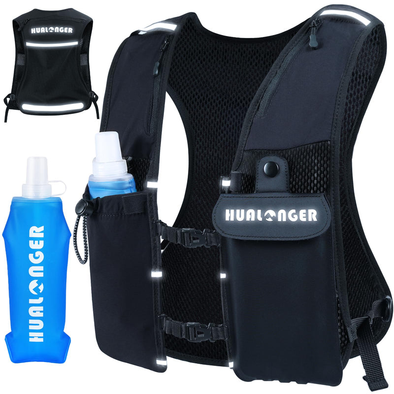 Running Hydration Vest for Women Men,Lightweight Breathable Hydration Pack with 500ml Soft Flask, Adjustable Chest Straps Reflective Backpack for Trail Running Marathon Race Jogging Cycling Black