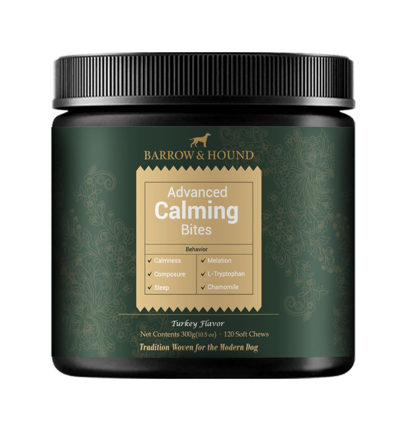 Barrow & Hound – Advanced Calming Chews for Dogs – 120 Soft Chews with Chamomile, Valerian Root, L-Theanine & Melatonin – Turkey Flavor – Supports Relaxation & Composure