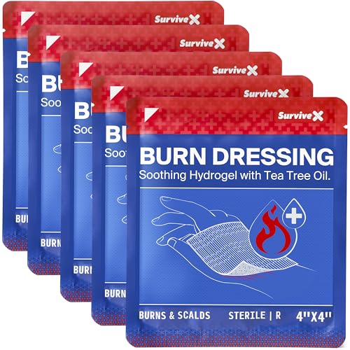 SurviveX Hydrogel Burn Dressings - First Aid Burn Care Pads, 5-Pack 5 PCS