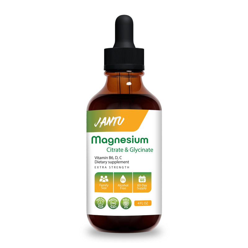 JANTU High‑Absorption Liquid Magnesium Citrate & Glycinate with Vitamins B6 D3 C & Potassium – Alcohol‑Free, Glycerin‑Based, Vegan, 60‑Day Supply – 4 oz