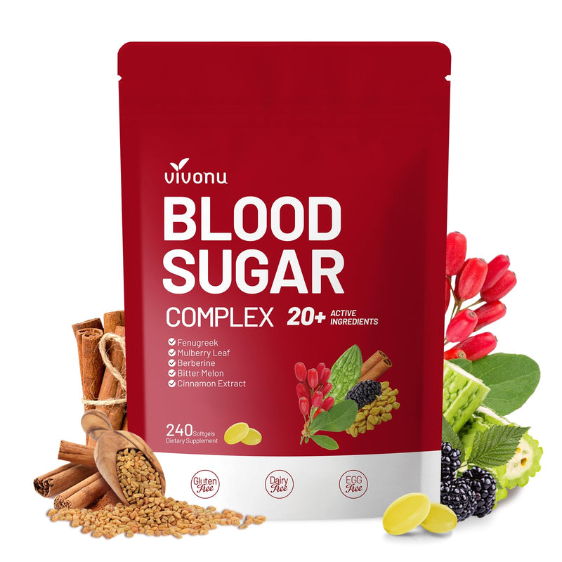 VivoNu Blood Sugar Complex Supplement | Advanced Formula with 20 Herbs and Vitamins with Cinnamon, Turmeric, Black Pepper, Licorice and More, Vegan, Non-GMO, Gluten-Free