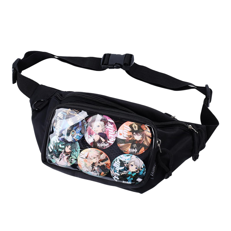 Ita Bag Fanny Pack Belt Bag Shoulder Bag with Pin Display for Travel Walking Running Hiking Cycling Stylish and Versatile Waist Pack (BLACK) Black