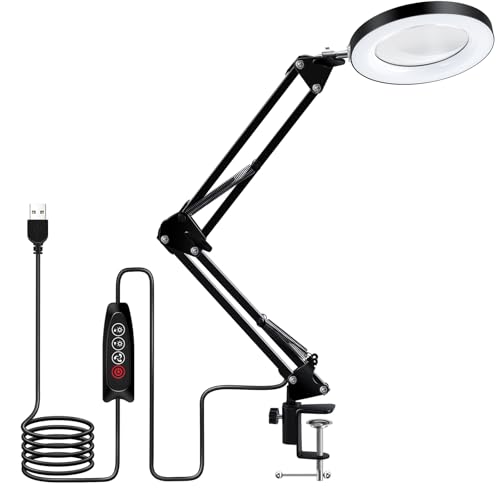 LXIANGN Hands Free 10X Magnifying Glass with Light and Clamp