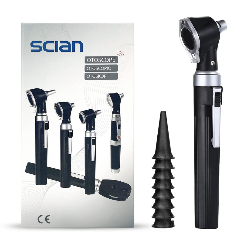 Scian Otoscope - Ear Scope with Light, Pocket Ear Diagnostic Kit with 3X Magnify Lens & 8 Speculum Tips for Kids,Elders,Dogs,Home Use (New-Black) New-Black - BeesActive Australia