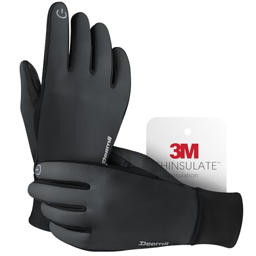 Winter Gloves Men Women Made with 3M Thinsulate, Lightweight Thermal Warm Gloves for Cold Weather with Touch Screen Fingers, Water Resistant Running Gloves for Cycling, Hiking, Driving Black Medium