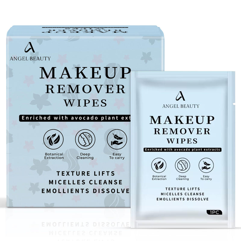 Angel Beauty Makeup Remover Wipes – 30 Individually Wrapped Micellar Face Wipes Singles – Daily Gentle Facial Cleanser with Aloe, Avocado & Vitamin C – Alcohol-Free, Paraben-Free, Travel-Friendly