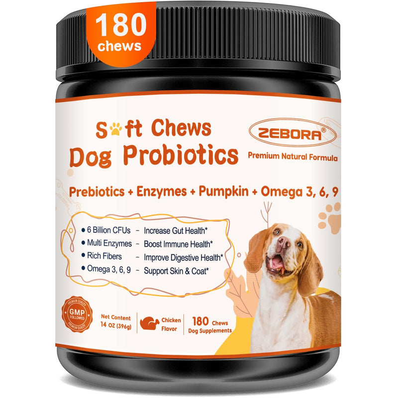 ZEBORA Probiotics for Dogs, Dog Probiotics, for Digestive Health, Plus Pumpkin and Fish Oil, for Gut & Itchy, 180 Soft Chews 180 Chews