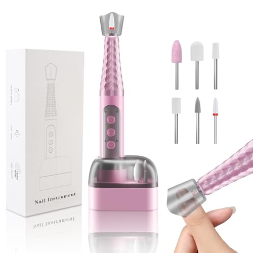 Cordless Electric Nail File with Safety Pause Function,FyndAna Portable Nail Drill Set for Crystal Gel Dip Powder Nails,Rechargeable Manicure Pedicure Tools Polish Set,Pink