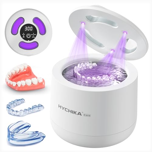 HYCHIKA Ultrasonic Retainer Cleaner Machine with UV,4 Modes,45kHz,200ML Dental Clean Pod for Retainers,Night Guards,Dentures etc.,Iceberg White