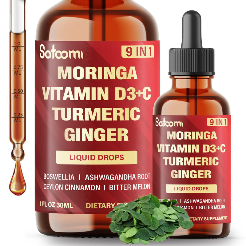 9in1 Moringa Liquid Drops with Vitamin D3-C, Ceylon Cinnamon, Ashwagandha, Ceylon Cinnamon, Bitter Melon and More - Immune System - 1 FL Oz - 30 Day Supply