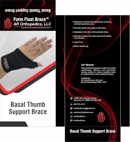 AR Orthopedics Basal Thumb Support Brace - Adjustable, Breathable, Non-Slip, Latex-Free Fabric for Adults - Offloads Basal Thumb Pain and Scar, Provides Padding and Support Left Black Small