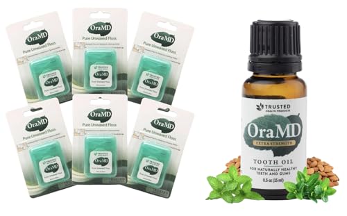 OraMD Pure Unwaxed Dental Floss 6-Pack Plus Extra Strength Tooth Oil Natural Toothpaste Mouthwash Alternative Chemical Free