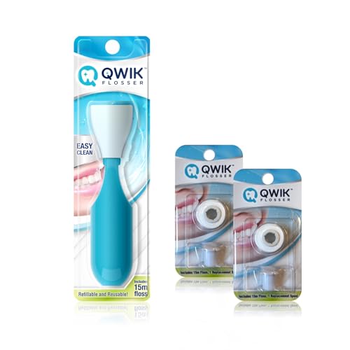 Bundle with 2 Refills Packs– Automatic and Reusable Dental Flosser | Easy Click-to-Use Solution for Plaque Removal, Clean Teeth, and Fresh Breath (3 Items,1-Year Supply)