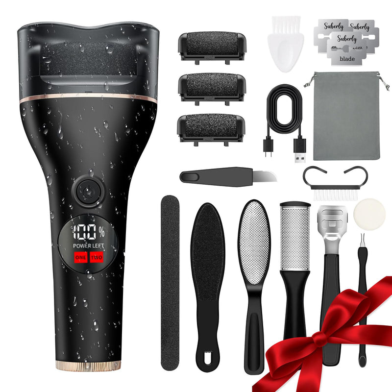Electric Callus Remover for Feet, Rechargeable Waterproof Foot File Professional Foot Care Tools with 17-in-1 Pedicure Kit, Portable Callus Remover Kit to Remove Dead Skin Hard Skin Dry Cracks(Black) Black - BeesActive Australia