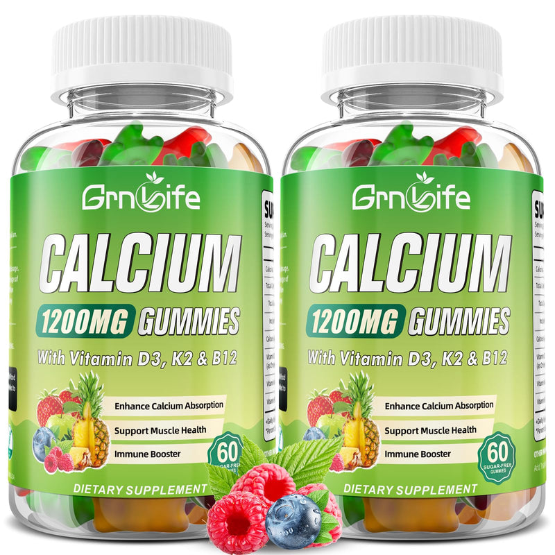 2 Pack Calcium Citrate 1200mg with Vitamin D3 Supplements Gummies for Women & Men, Calcium Gummies with Vitamin D3 K2 & B12, High Absorption for Muscle & Immune, Mixed Flavors, 120 Count 120 Count (Pack of 1)