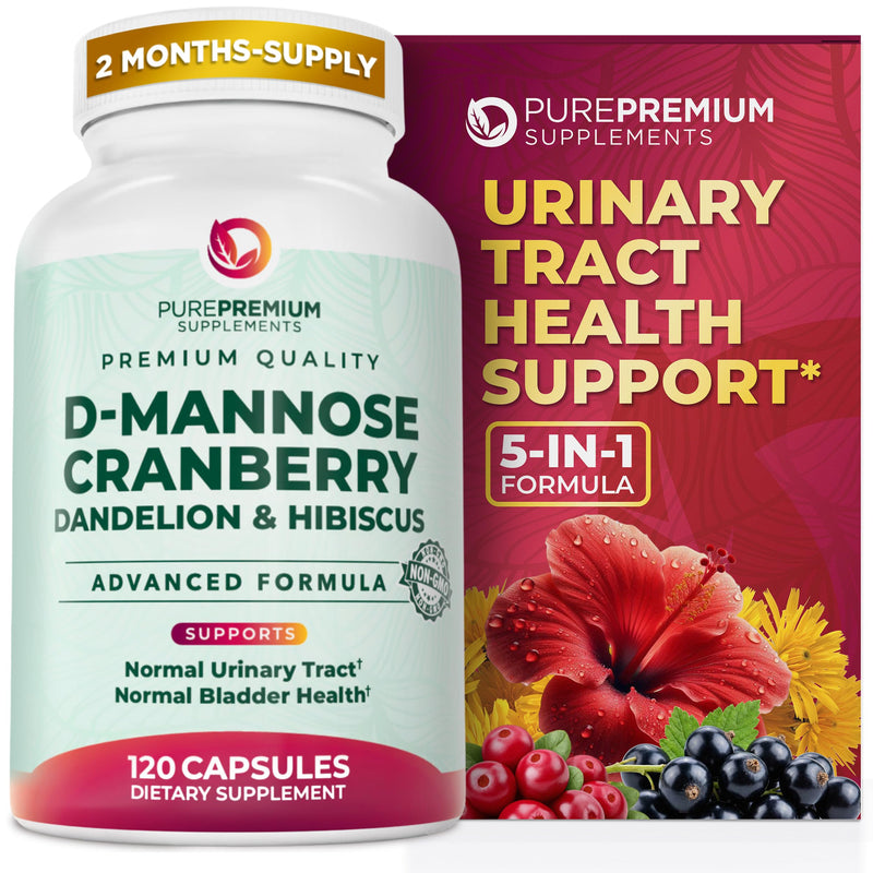 PurePremium D-Mannose with Cranberry, Hibiscus & Dandelion - 1000mg D-Mannose Supplements for Women Supports Urinary Tract Health & Bladder Health - Made in USA, Vegan, 120 Capsules, 2 Month Supply - BeesActive Australia