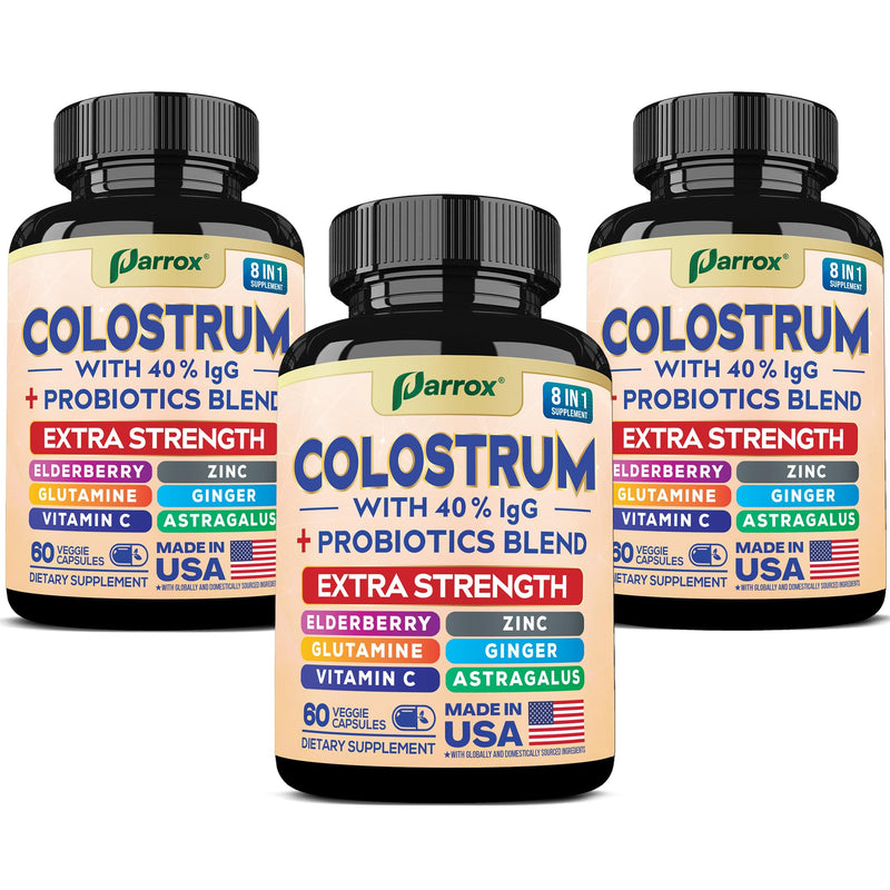 Colostrum Supplement Capsules, Grass Fed 40% IgG, 8-in-1, 180 Capsules | 8-in-1 Bovine Boost with Probiotics, Elderberry, Astragalus, Zinc, Ginger, Vitamin C & L-Glutamine 180 Count (Pack of 1)