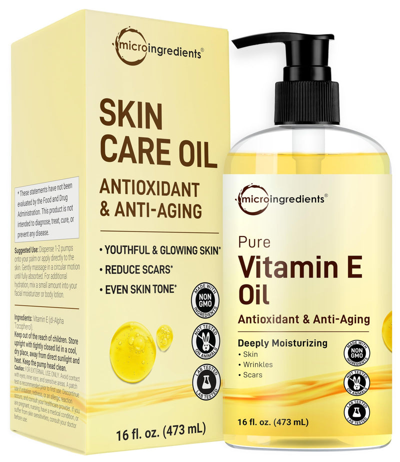 Micro Ingredients Pure Vitamin E Oil 40,000 IU, 16oz – Deep Moisturizing Skin, Face & Hair Oil for Dry Skin, Scars & Stretch Marks* – Fragrance-Free, Non-GMO, Cruelty-Free – Family Size Beauty Care