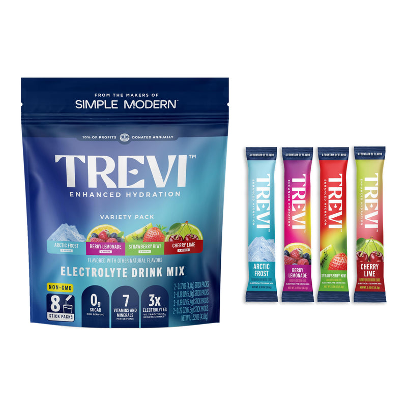 TREVI Electrolytes Powder Packets, Sugar Free Hydration Favorites 8 Count | Essential Daily Drink Mix, 0 Sugar, Magnesium, Potassium, Vitamin C, Calcium, B6 & B12 Vitamins Variety Pack: Favorites