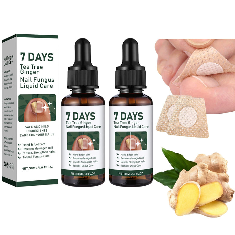 7 DAYS Tea Tree Ginger Nail Treatment, Clysburtuony Ginger Nail Growth Serum &30ml Liquid Serum with 20 Renewal Patches, Cuticle Care, 2-Pack (Standard-A) 0.5 Fl Oz (Pack of 2)