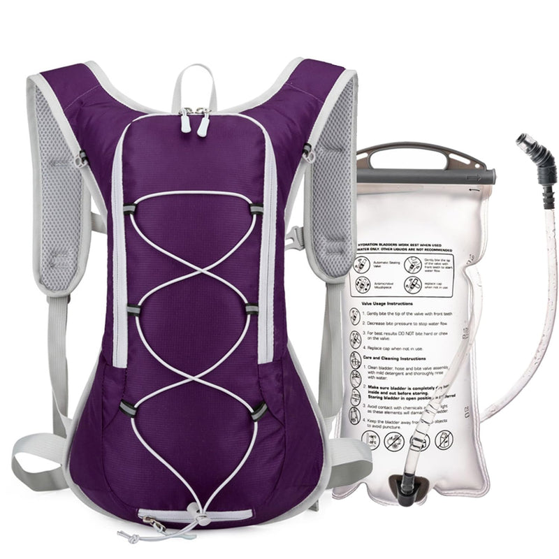 12L Hydration Backpack for Women and Men- Lightweight Hydration Pack with 2L Water Bladder, Water Pack for Hiking,Cycling,Rave and Running, Adjustable Chest Straps and Reflective Purple 12L