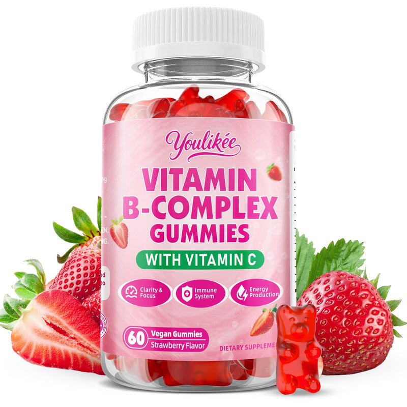 Vitamin B-Complex Gummies for Women & Men, Strawberry Flavor, 60 Count | Methyl B12, B1, B2, B3, B5, B6, B7 & B9 - Vitamin B Complex with Vitamin C for Energy, Brain & Immune Support 60 Count (Pack of 1)