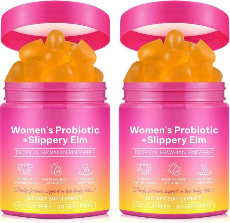 2Pack Feminine Probiotics Gummies,Vaginal Women Probiotic,Feminine Balance pH Gummies for Healthy Odor,Improve Immune,Support Vaginal Health,with Slippery Elm(60 Gummies) 30 Count (Pack of 2)