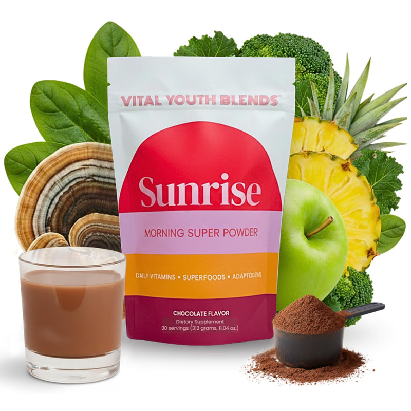 VYB All-in-One Super Powder with Vitamins, Superfoods, Probiotics, Functional Mushrooms, & DIM for Gut Health, Energy, Mood, Hormone Support & Wellness -Chocolate Flavor - 30 Servings