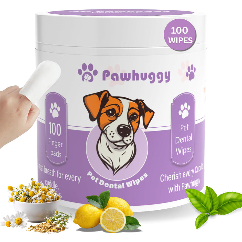 100 Finger Wipes - Pet Dental Wipes for Dogs & Cats - Dog Teeth Cleaning Powder & Toothpaste Alternative - Dog & Cat Teeth Cleaning Wipes - Freshen Breath & Reduce Plaque Dental Finger Wipes