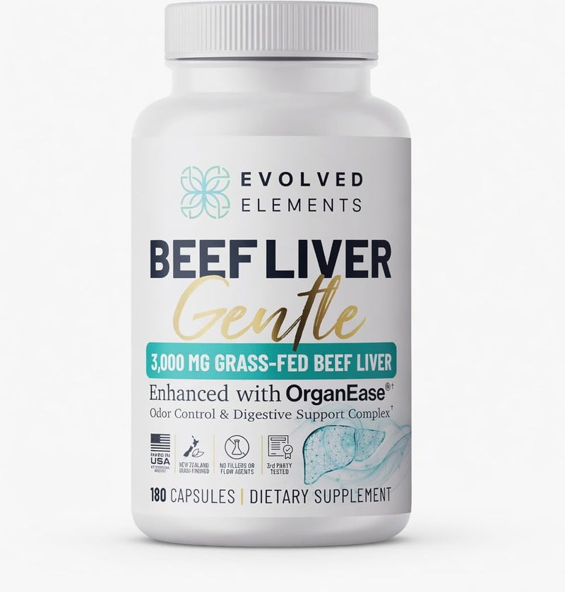 Beef Liver Capsules — Zero Nausea, Zero Burps — OrganEase: Sodium Copper Chlorophyllin + Enzymes Stop Off-Gassing — Thyroid Support: Selenium, B12, Iron, Vitamin A — 3,000mg, 180ct