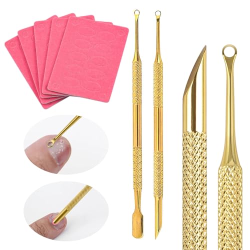 2 Pieces Gold Double-Ended Stainless Steel Cuticle Pusher Cuticle Remover With 150 Grit Sandpaper Sheets Nail Prep Tools Russian Manicure Kit Nail Cuticle Pusher for Women