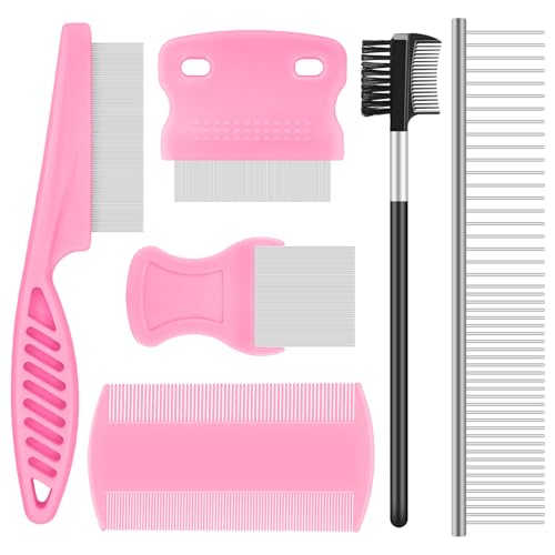 Kerros Flea Combs for Dogs and Cats, Stainless Steel Pet Grooming, 6 Pack
