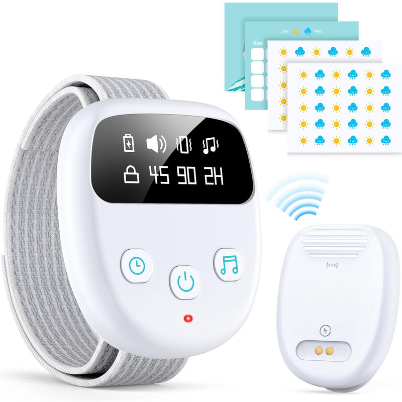 Wireless Bedwetting Alarm for Boys and Girls, Rechargeable Enuresis Alarm with 3 Modes & Timer, Waterproof & Reusable Sensor, Highly Sensitive Bed Wetting Solutions for Elderly, Kids, Grey