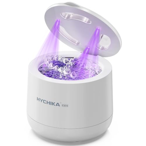 Ultrasonic Retainer Cleaner Machine,45kHz Dental Cleaning Pod with Timer,4 Modes,200ML UV Denture Cleaner,for Retainers,Nightguards,Braces etc.,Snow White Snow White