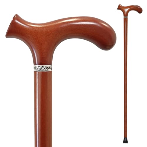 Wooden Walking Cane with 5 Height for Men and Women, Handmade Wood Cane with Comfort Grip Handle, Supportive Mobility Aid for Seniors, Fashionable & Classic Lightweight Stick Brown 35"(for 5'6" to 5'9")
